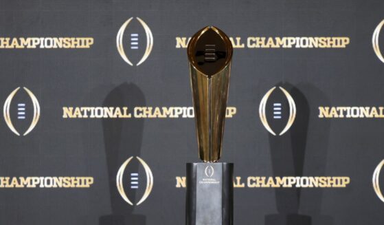 The College Football Playoff National Championship Trophy on display prior to the Head Coaches News Conference at JW Marriott Marquis Miami on Jan. 18, 2026, in Miami, Florida.