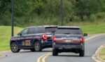 Immigration and Customs Enforcement agents in newly designed vehicles arrive ahead of a scheduled speech by President Donald Trump at the Park Police Anacostia Operating Facility on Aug. 21, 2025, in Washington, D.C.
