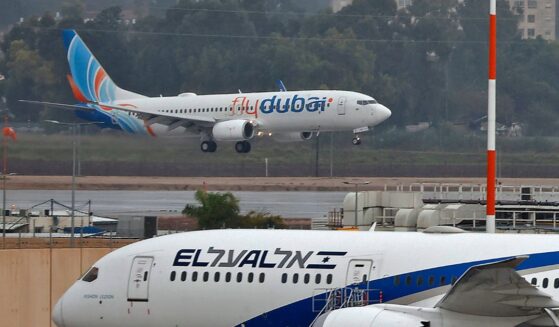 An airplane of budget airline FlyDubai lands at Israel's Ben Gurion aiport near Tel Aviv on Nov. 26, 2020, on the first scheduled commercial service between the two cities, following the normalization of ties between the UAE and Israel.