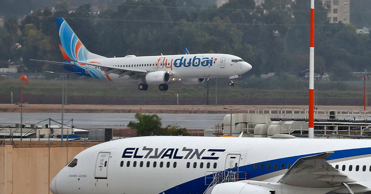An airplane of budget airline FlyDubai lands at Israel's Ben Gurion aiport near Tel Aviv on Nov. 26, 2020, on the first scheduled commercial service between the two cities, following the normalization of ties between the UAE and Israel.