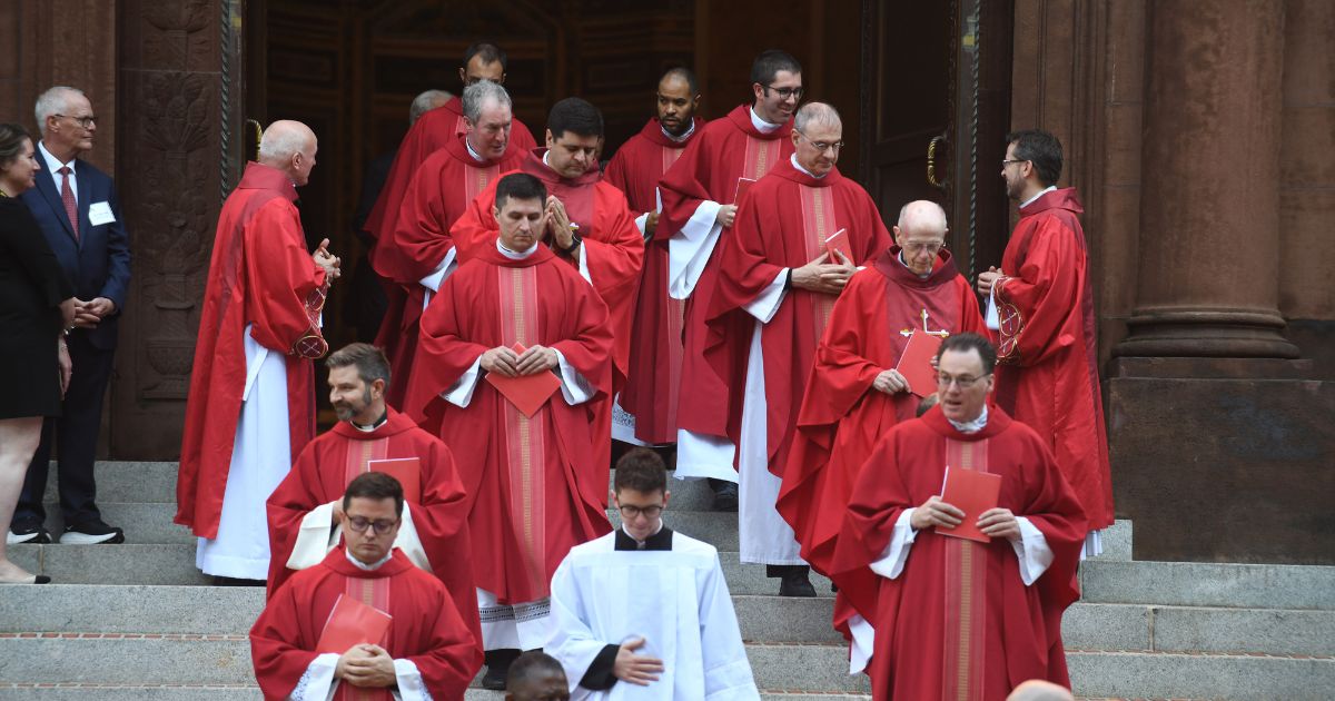 Bishops, priests, and cardinals leave after the celebrating the 72nd Annual Red Mass at the Cathedral of St. Matthew the Apostle in Washington, D.C., on Oct. 6, 2024.