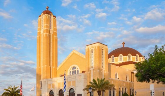 A photo of St. Nicholas Greek Orthodox Church in downtown Tarpon Springs, Florida.
