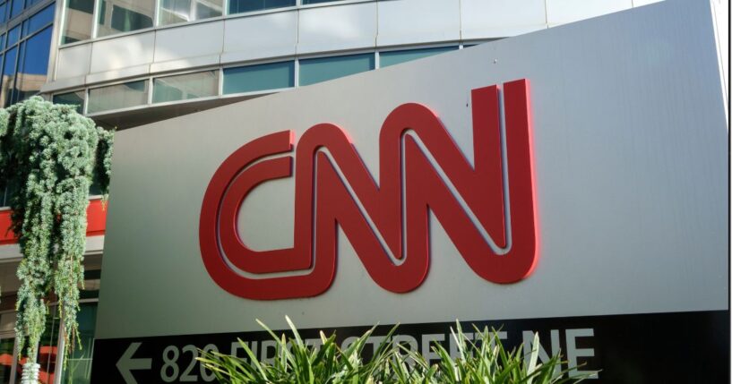 A CNN sign is displayed outside of the network's studios in Washington, D.C.
