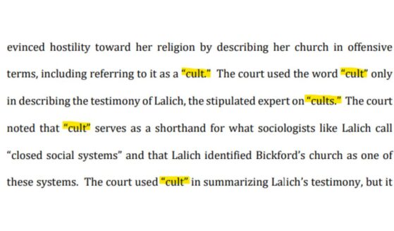 The court repeatedly referred to Calvary Chapel Greater Portland as a "cult."