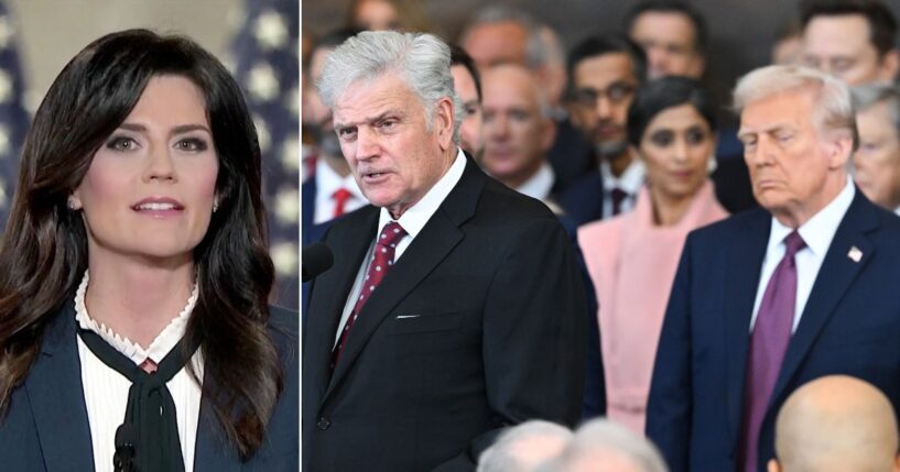 Christian leader Cissie Graham Lynch, pictured at left addressing the 2020 virtual Republican National Convention on Aug. 25, 2020, was appointed U.S. Ambassador at Large for International Religious Freedom by President Donald Trump, seen at right on Inauguration Day, Jan. 20, 2025, with Lynch's father, evangelist Franklin Graham.