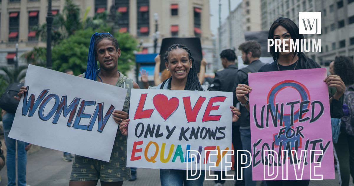 A portrait of transgender activists during a demonstration.