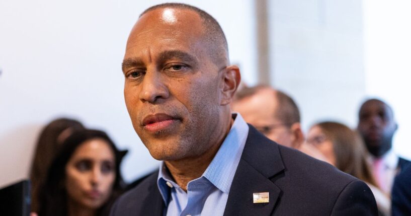 Democratic House Minority Leader Hakeem Jeffries of New York speaks to reporters Aug. 31 after a news conference in the U.S. Capitol in Washington, D.C.