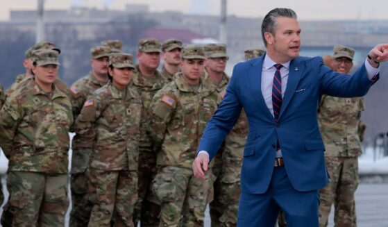 Secretary of War Pete Hegseth address a group of National Guard troops in a file photo from February.