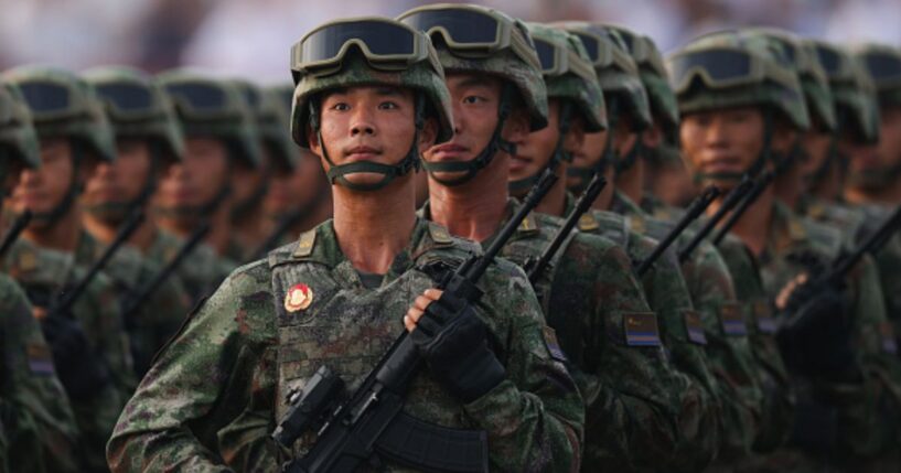 Chinese soldiers are aligned in a military formation in Beijing, China during a parade procession on September 3, 2026.