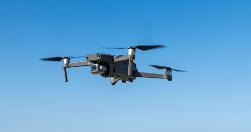 A drone flies over Syracuse, Italy on April 10, 2025.