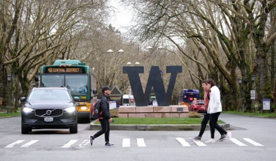 The University of Washington statue can be seen on a roadway just outside of the campus in Seattle, Washington on March 6, 2020.