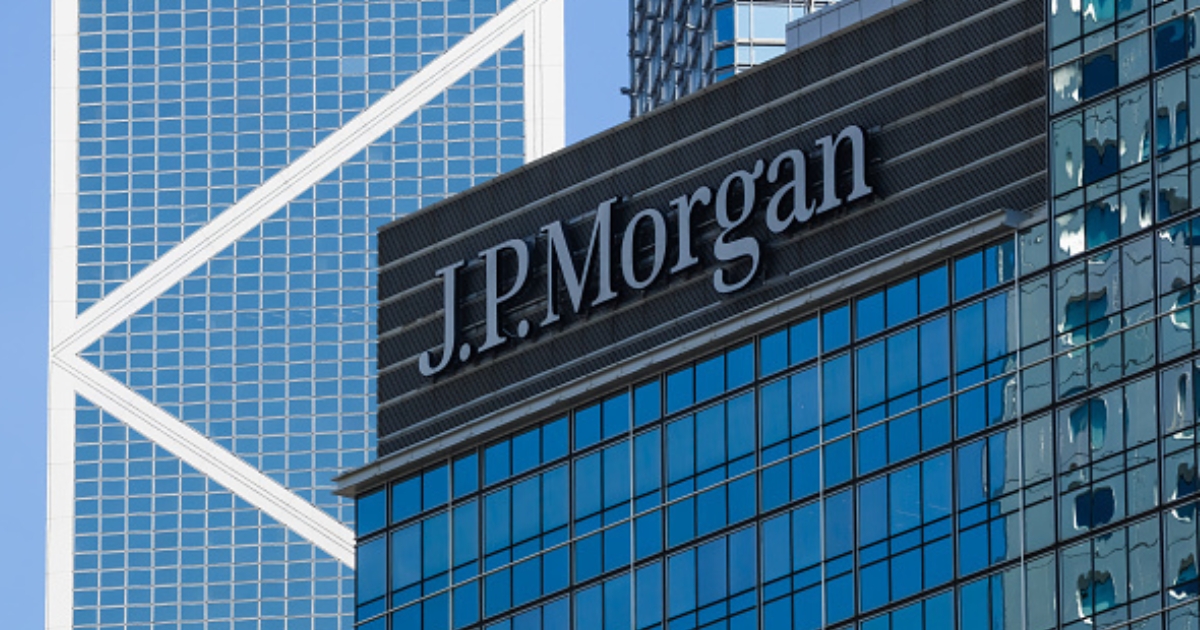 The JPMorgan logo is pictured on the side of their headquarters in New York on July 24, 2026.