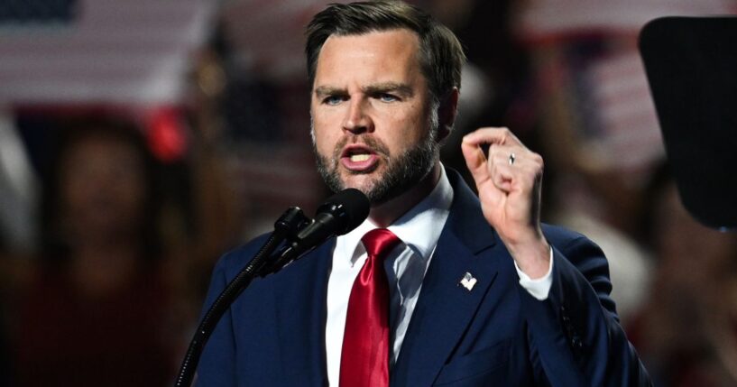 Vice President J.D. Vance speaks on stage Thursday at the 2026 Republican National Midterm Convention at the American Airlines Center in Dallas, Texas.