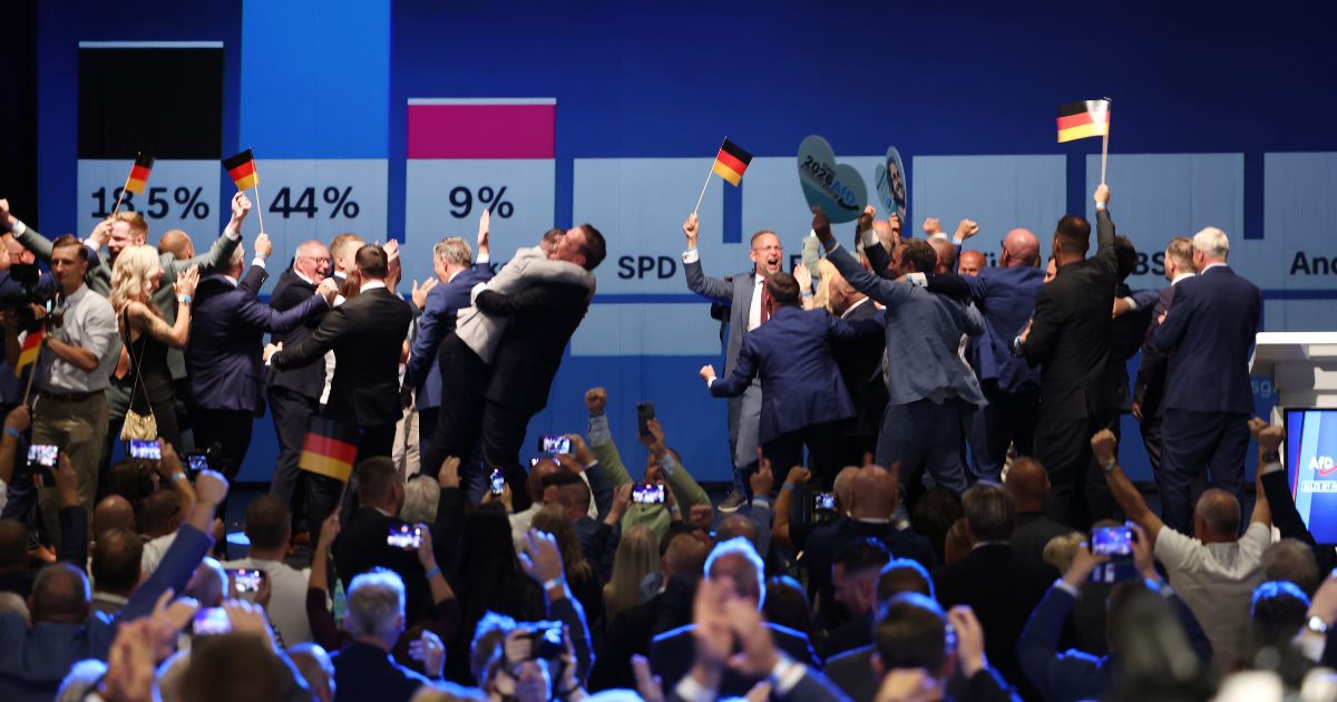 Supporters of the Alternative for Germany (AfD) party cheer after winning 44 percent of the vote in the Saxony-Anhalt state elections on Sept. 6, 2026 in Magdeburg, Germany.