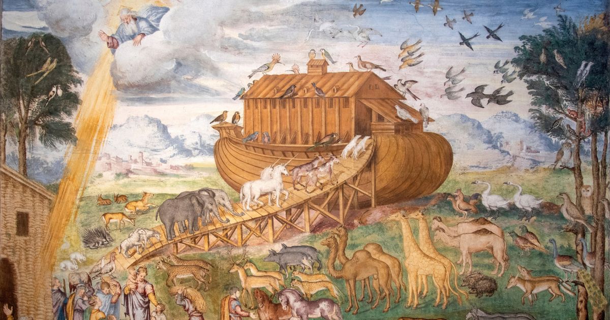 A painting of Noah's ark as seen in the church of San Maurizio al Monastero Maggiore in Italy.