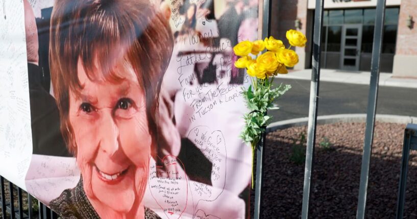 A photograph of Nancy Guthrie is displayed March 1 on a banner in front of the KVOA television station in Tucson, Arizona. Law enforcement officials continue to search for Nancy Guthrie, the 84-year-old mother of U.S. journalist and television host Savannah Guthrie, after she went missing from her home on the morning of Feb. 1.