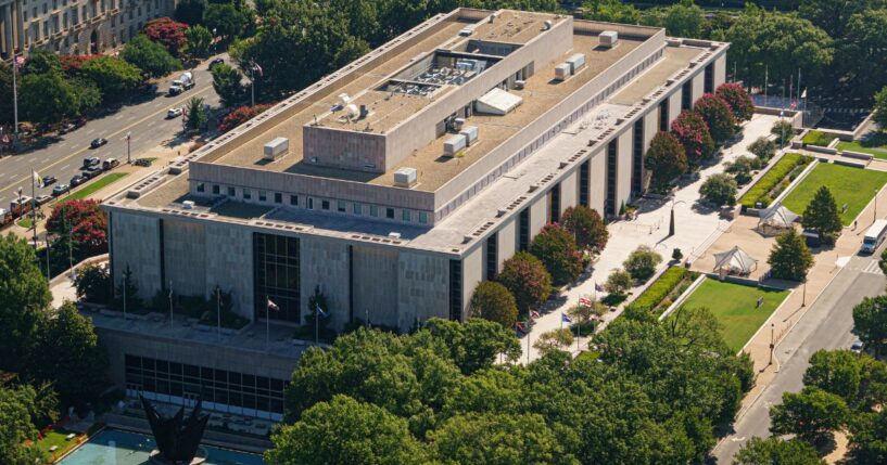 The Smithsonian's National Museum of American History is seen from the Washington Monument in Washington, D.C.