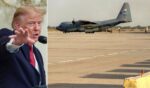 A U.S. Air Force C-130 Hercules military transport aircraft, right, prepares for takeoff from Camp Victory on the outskirts of Baghdad International Airport Tuesday. A left, President Donald Trump told a White House audience that the last remaining U.S. military forces in Iraq have been withdrawn.