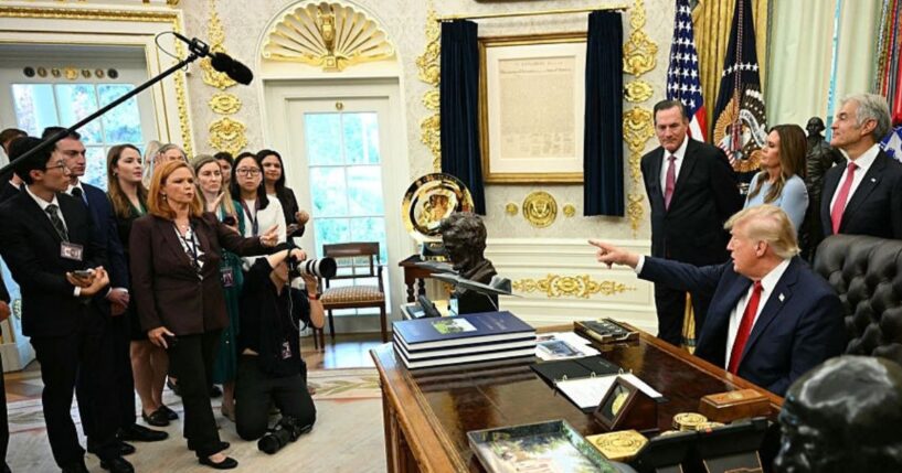 President Donald Trump takes a question from NBC reporter Kelly O'Donnell Sept. 18 in the Oval Office of the White House in Washington, D.C.