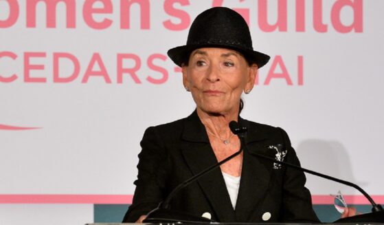 Judge Judy Sheindlin, pictured on stage during the Women's Guild Cedars-Sinai Spring luncheon at The Beverly Hills Hotel in May 2025.