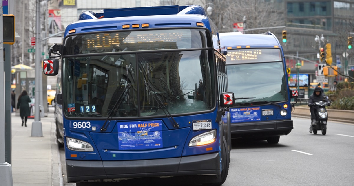 New York City's Metropolitan Transit Authority buses are pictured in a 2023 file photo.