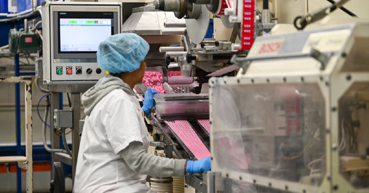 A factory worker is pictured in a 2025 file photo from The Pez Factory in Orange, Connecticut.