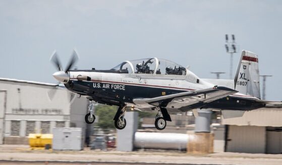 The two pilots reportedly ejected safely from their T-6/a Texan II single-engine training aircraft after steering the plane on a safe course.