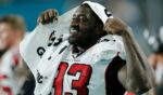 Allen Bailey #93 of the Atlanta Falcons looks on against the Miami Dolphins during a preseason game at Hard Rock Stadium on Aug. 8, 2019, in Miami, Florida.