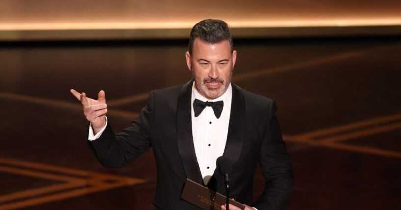 Jimmy Kimmel presents the award for Best Documentary Short Film onstage during the 98th Annual Academy Awards at the Dolby Theatre in Hollywood, California, on March 15, 2026.
