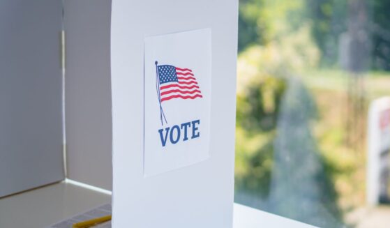 A voting booth at a polling place.