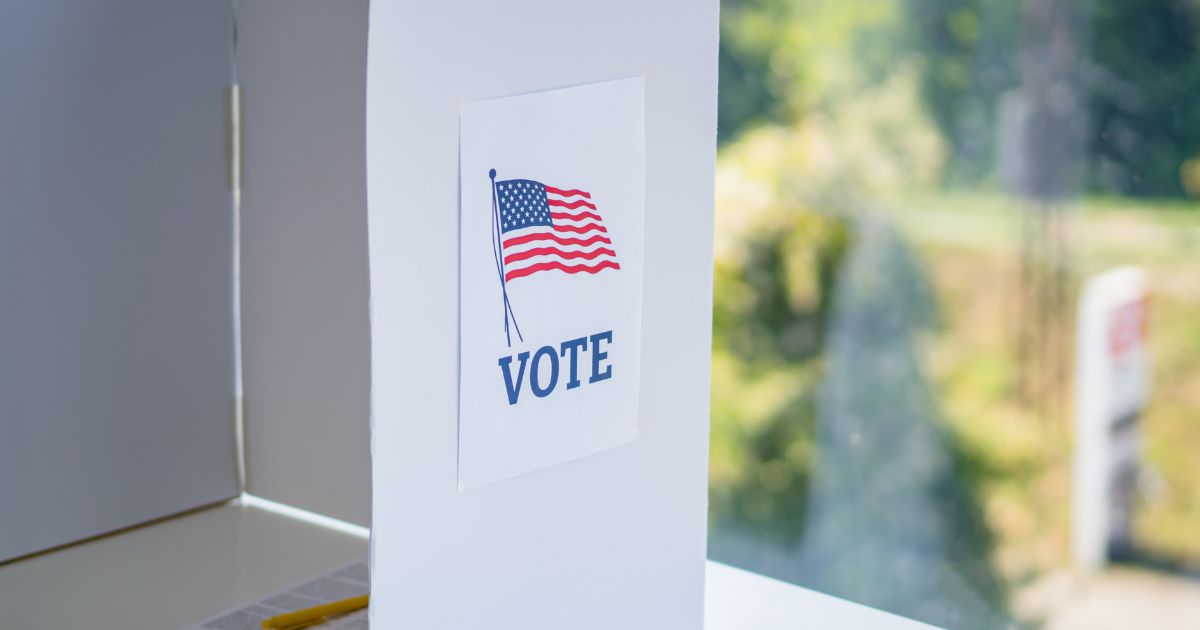 A voting booth at a polling place.