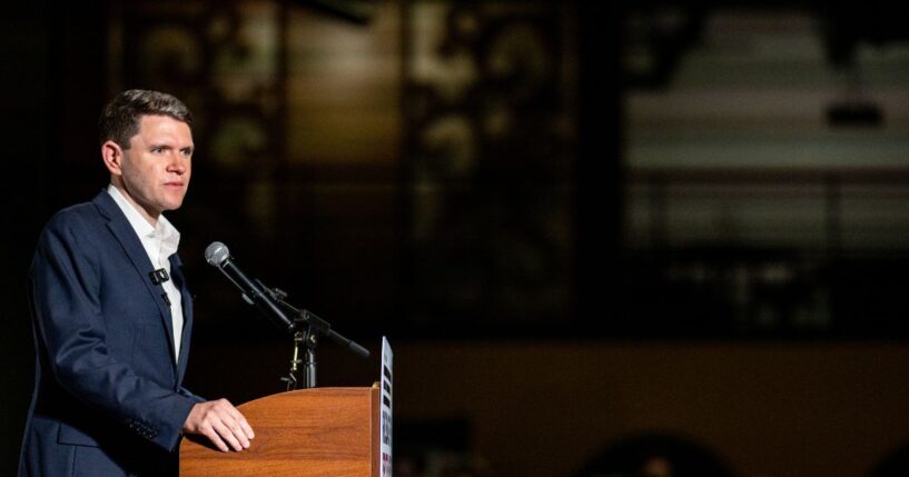 Texas Democratic Senate candidate James Talarico speaks during an event at the Epstein Memorial Reading room on Sept. 10, 2026, in Dallas, Texas.