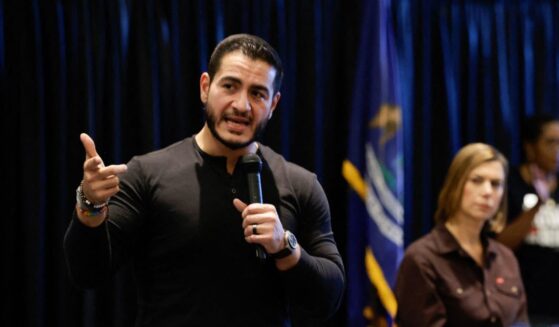 Democrat Senate candidate Abdul El-Sayed speaks while attending a town hall campaign event with Sen. Elissa Slotkin in Warren, Michigan, on Oct. 3, 2026.