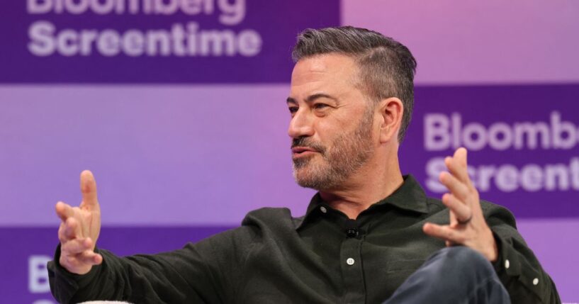 Jimmy Kimmel speaks during the Bloomberg Screentime conference in Los Angeles on Oct. 8, 2025.