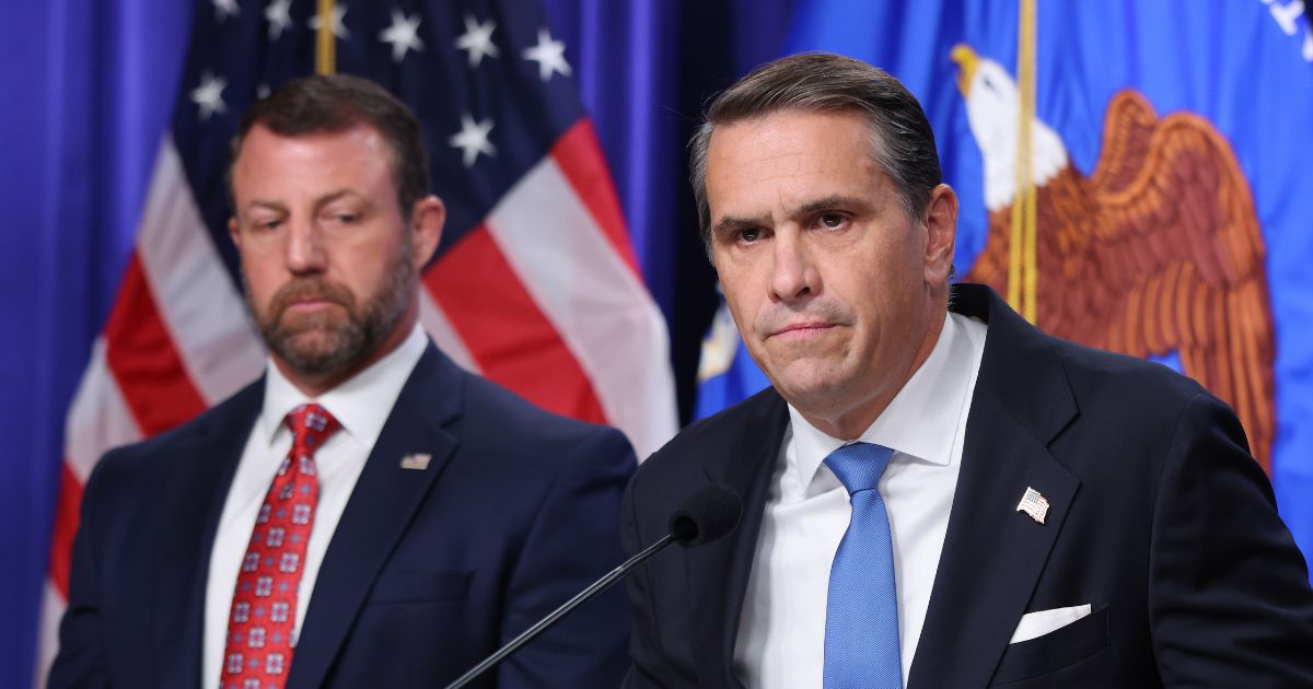 Attorney General Todd Blanche speaks alongside Secretary of Homeland Security Markwayne Mullin during a news conference at the Robert F. Kennedy Department of Justice building on Sept. 30, 2026, in Washington, D.C.