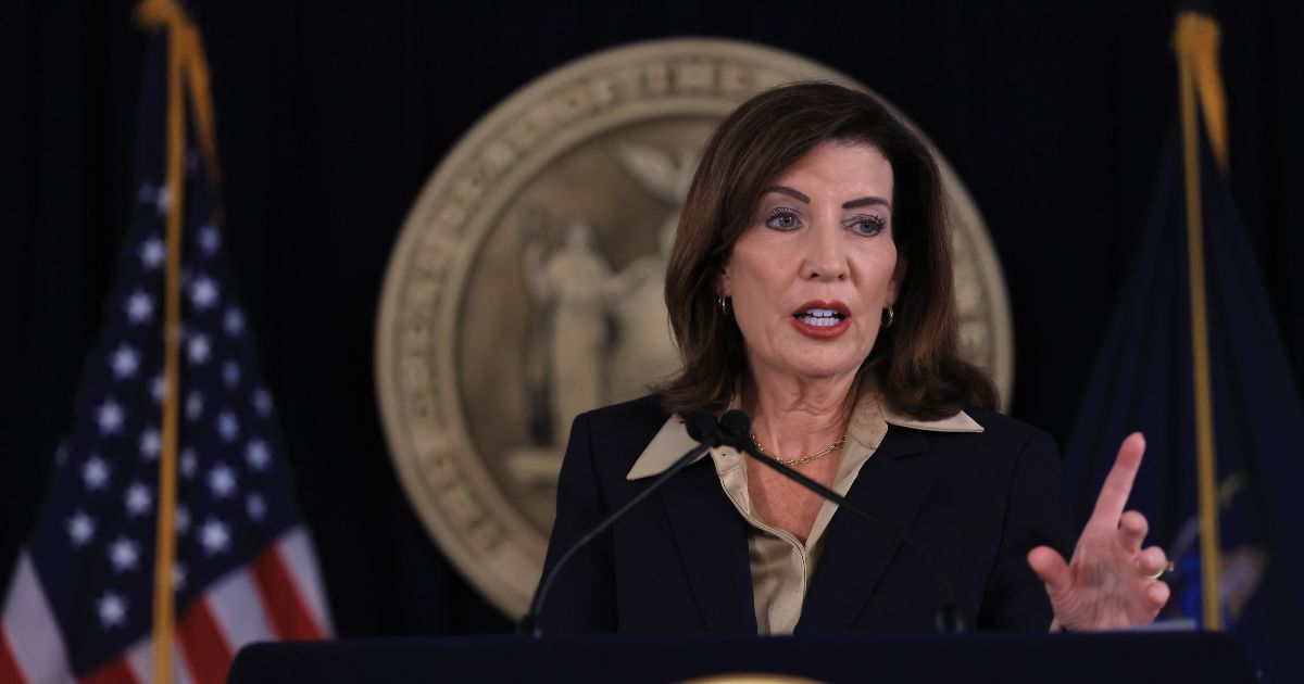 New York Gov. Kathy Hochul speaks at a news conference in Manhattan, where the governor announced a review of Cornell University’s initial response to allegations from a former student about being raped at a campus fraternity in 2024 on Oct. 2, 2026, in New York City.