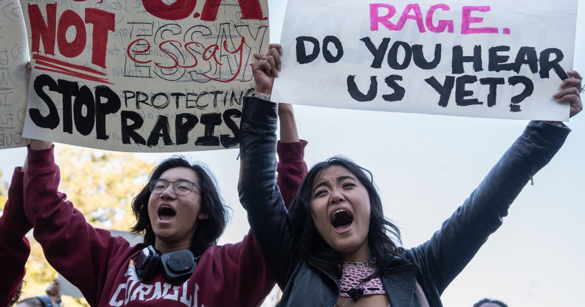 Thousands of Cornell University students and others from the Cornell community fill Ho Plaza for the Justice for Survivors protest hosted by twenty student organizations on Oct. 5, 2026.