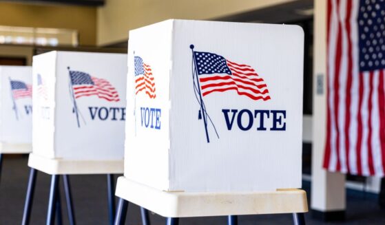 Voting booths set up in rows on election day.