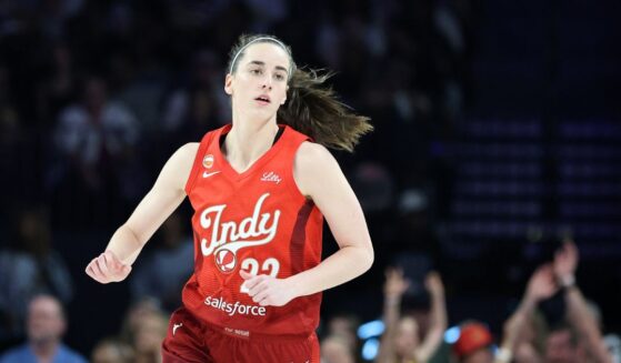 Caitlin Clark of the Indiana Fever runs up the court in the first quarter of Game Three of the 2026 WNBA Playoffs first round against the Las Vegas Aces at Michelob ULTRA Arena on Oct. 1, 2026, in Las Vegas, Nevada.