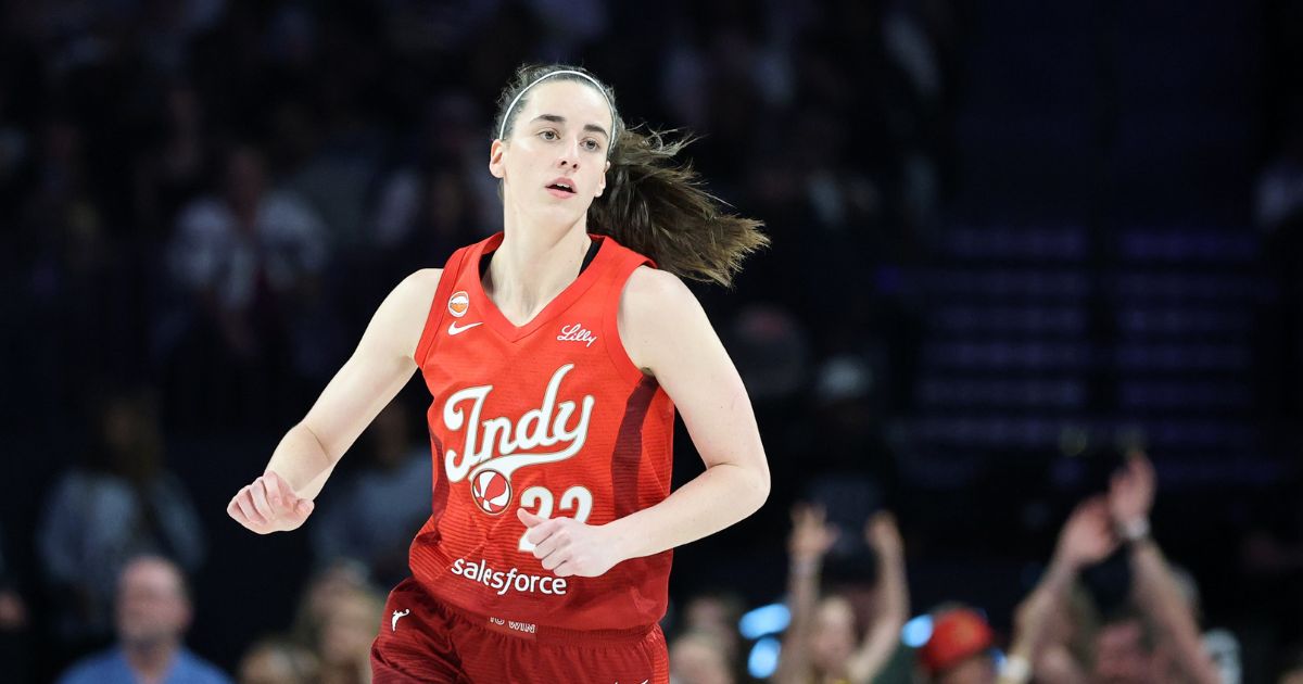 Caitlin Clark of the Indiana Fever runs up the court in the first quarter of Game Three of the 2026 WNBA Playoffs first round against the Las Vegas Aces at Michelob ULTRA Arena on Oct. 1, 2026, in Las Vegas, Nevada.