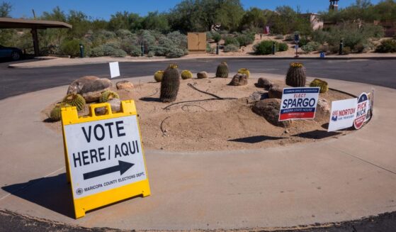 Voting center signage is seen outside Indian Bend Visitor Center in Scottsdale, Arizona, on Oct. 7, 2026.