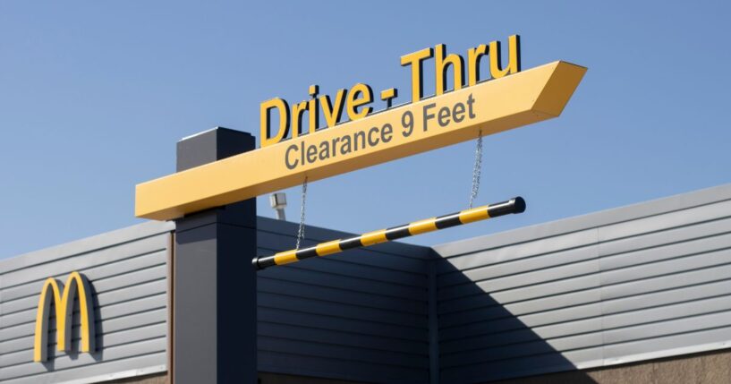 A drive thru lane at a McDonald's restaurant in Kettleman City, California, on March 20, 2022.