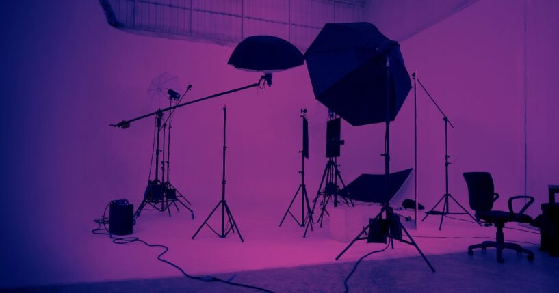 A studio video production lighting set.