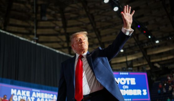 President Donald Trump waves as he leaves the stage after speaking during a campaign rally at the Freeman Coliseum on Oct. 7, 2026, in San Antonio, Texas.