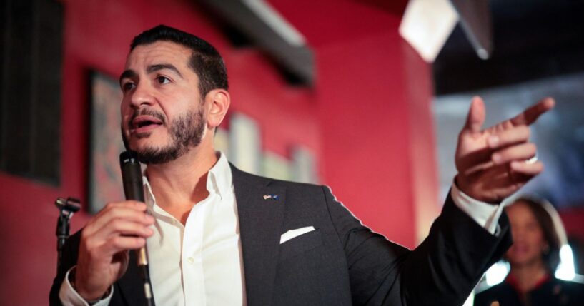 Michigan Democratic Senate candidate Abdul El-Sayed campaigns at The Meanwhile Bar on Oct. 8, 2026, in Grand Rapids, Michigan.
