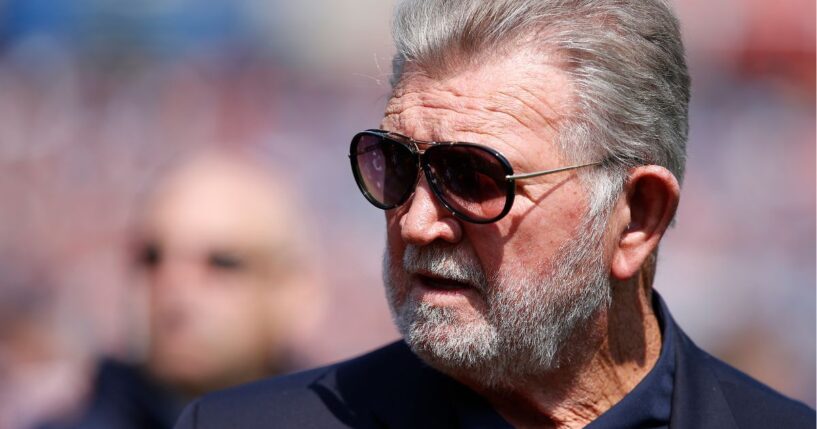 Former Chicago Bears head coach Mike Ditka walks the sidelines during the game between the Chicago Bears and the Atlanta Falcons at Soldier Field on Sept. 10, 2017, in Chicago, Illinois.