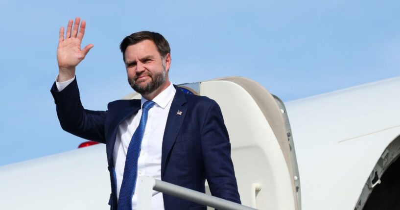 Vice President J.D. Vance departs Air Force Two as he arrives at Cincinnati/Northern Kentucky International Airport following a rally in Lima, Ohio, on Oct. 9, 2026, in Hebron, Kentucky.