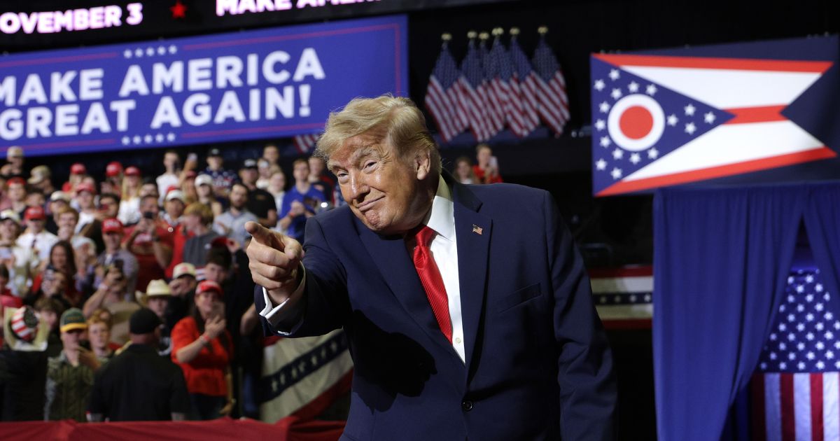 President Donald Trump greets supporters during an election rally at the Covelli Centre on Oct. 12, 2026, in Youngstown, Ohio.