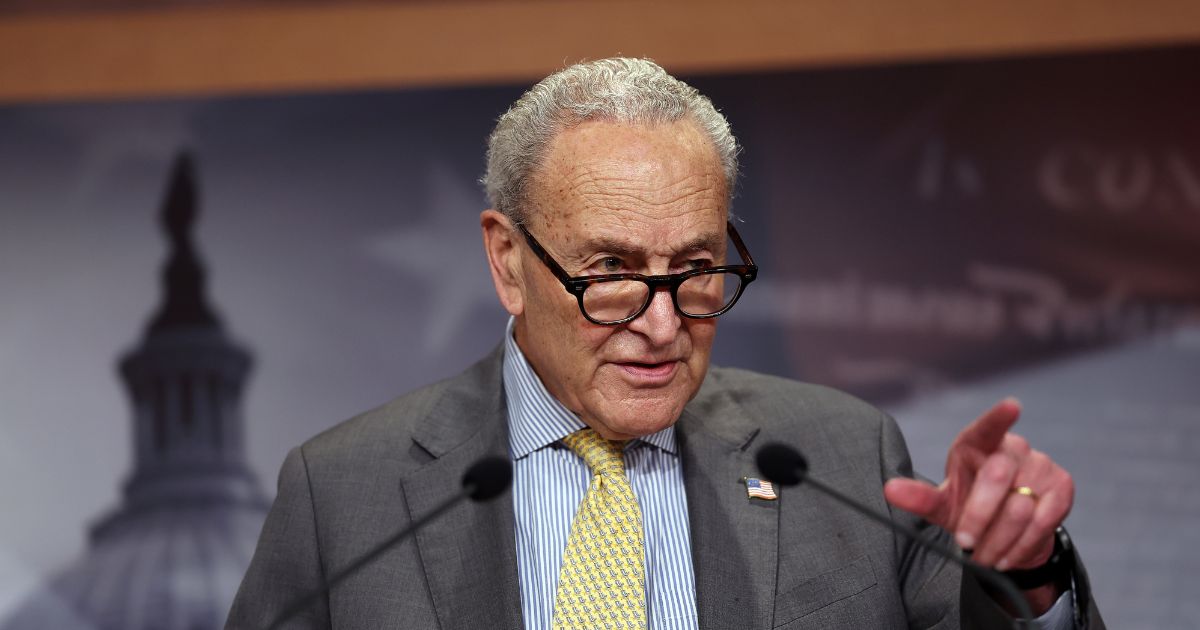 Senate Minority Leader Chuck Schumer takes a question during a press conference on China AI export controls at the U.S. Capitol on Sept. 23, 2026, in Washington, D.C.