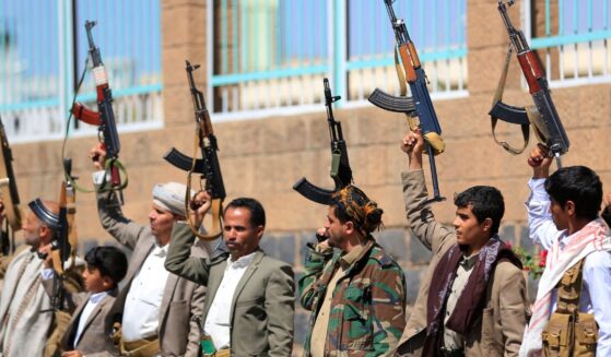 Fighters loyal to the Houthi authorities take part in a rally to recruit more fighters in Sanaa on Oct. 7, 2026.